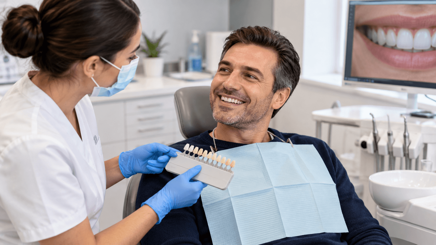 Teeth whitening case with a naturally brighter smile and even colour result
